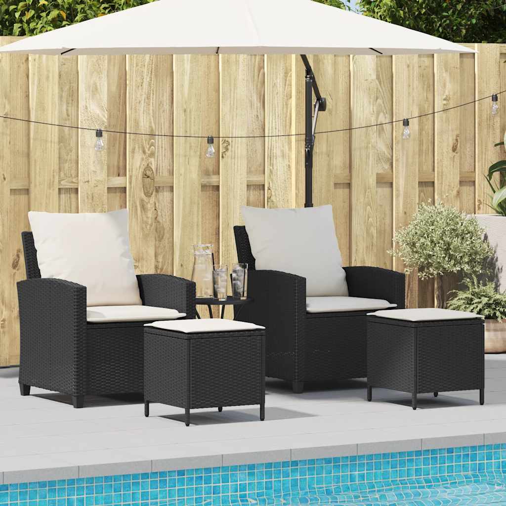 vidaXL 4-delige tuinbankset met kussens, zwart polyrotan