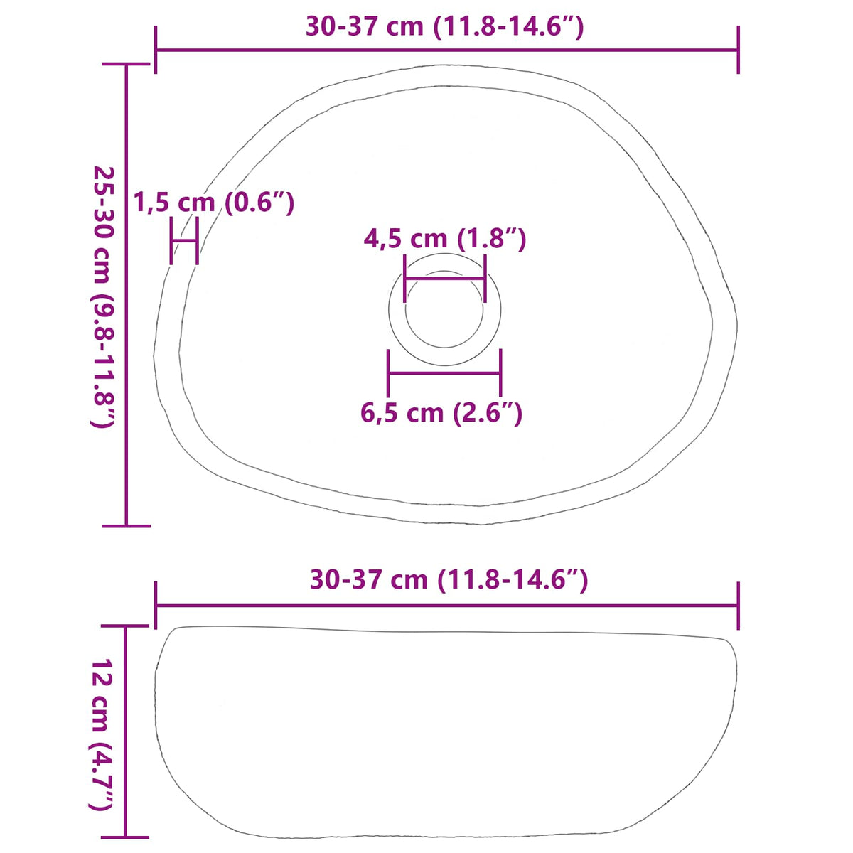 vidaXL Wasbak Lichtgrijs (30-37) x (25-30) x 12 cm Riviersteen