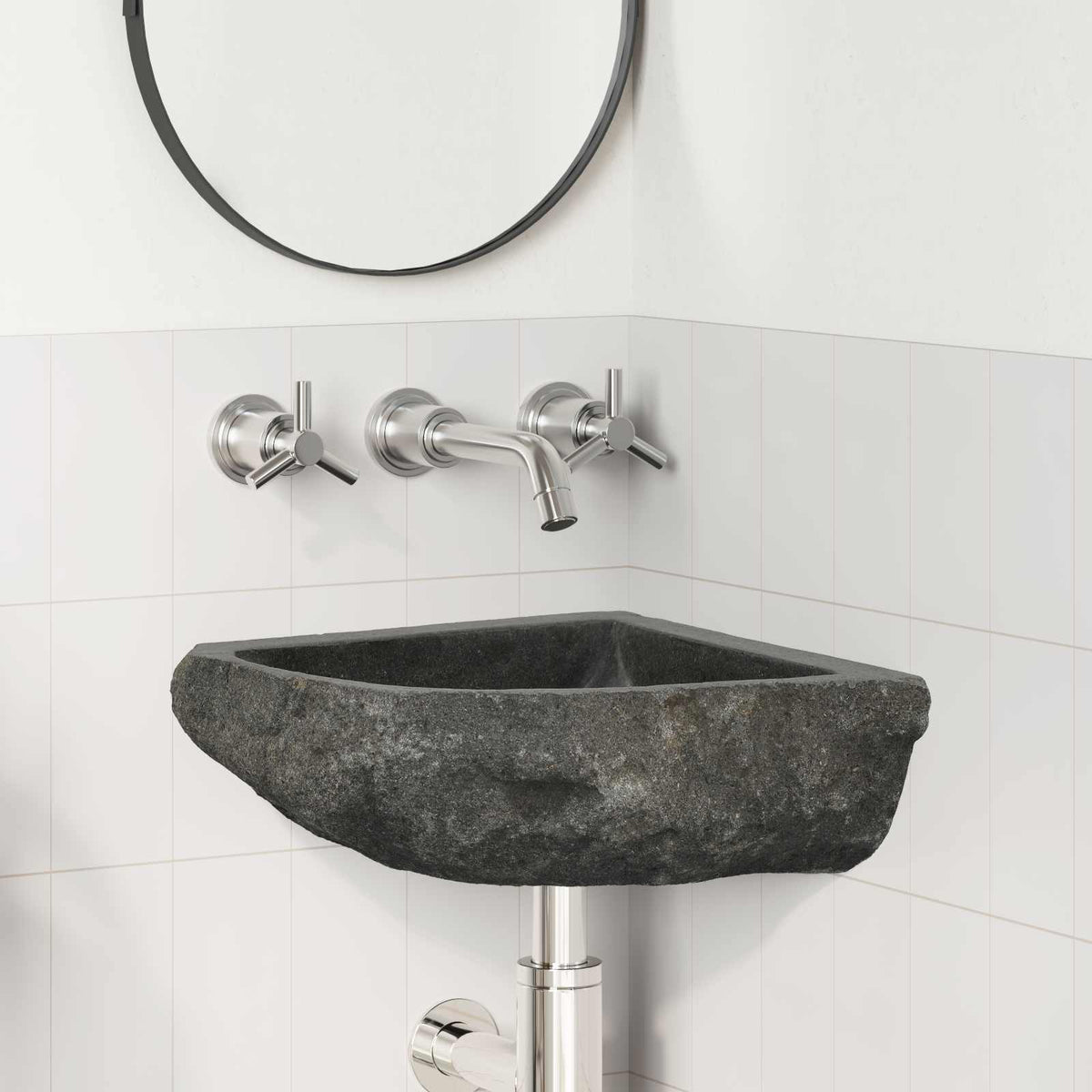 vidaXL Wand Gemonteerde Hoekkom Grijs (30-37) x (30-37) x 12 cm