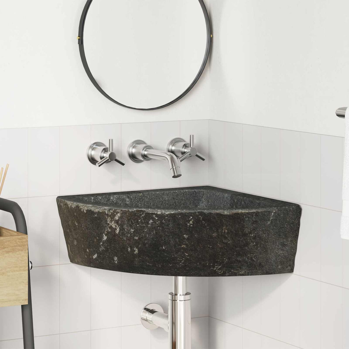 vidaXL Wand Gemonteerde Hoekkom Grijs (30-37) x (30-37) x 12 cm