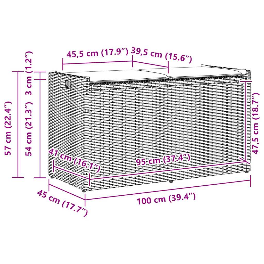 vidaXL Opbergbank met kussen voor buiten 100 cm poly rattan zwart