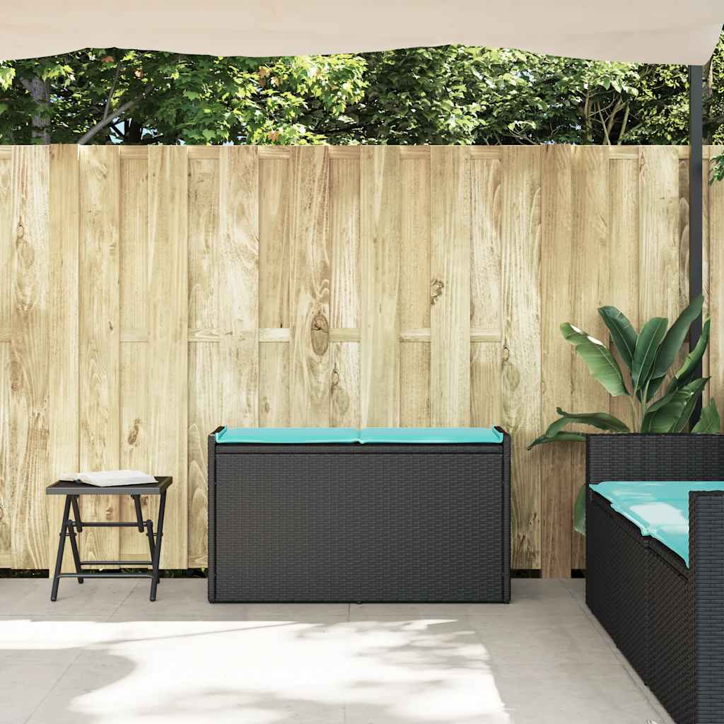 vidaXL Opbergbank met kussen voor buiten 100 cm poly rattan zwart