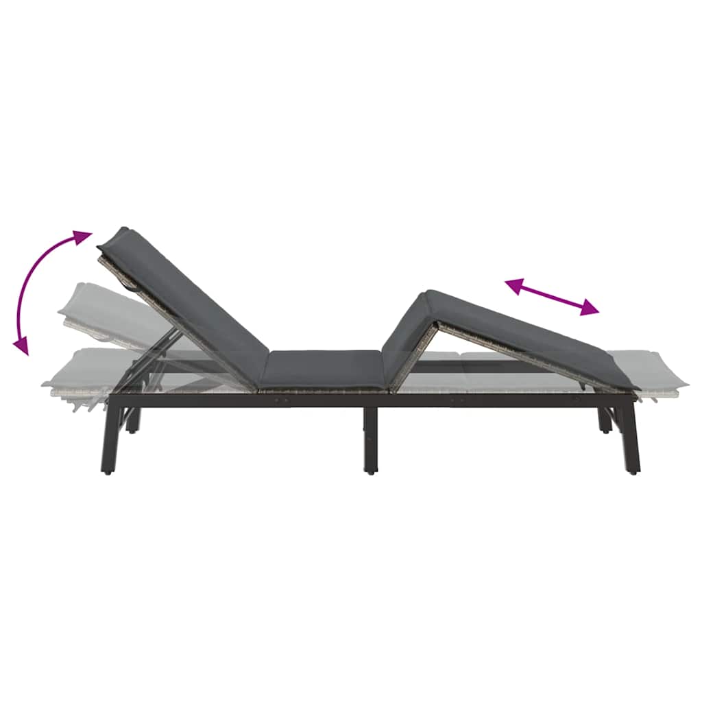 vidaXL Ligstoel met kussen, zwart polyrotan