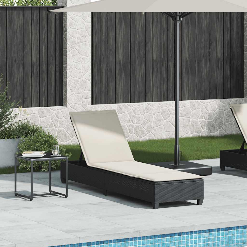 vidaXL Ligstoel met kussens zwart 55x200x25,5cm polyrotan