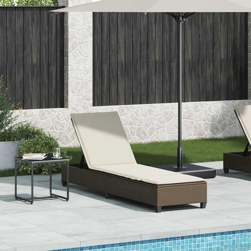 vidaXL Ligstoel met kussens zwart 55x200x25,5cm polyrotan