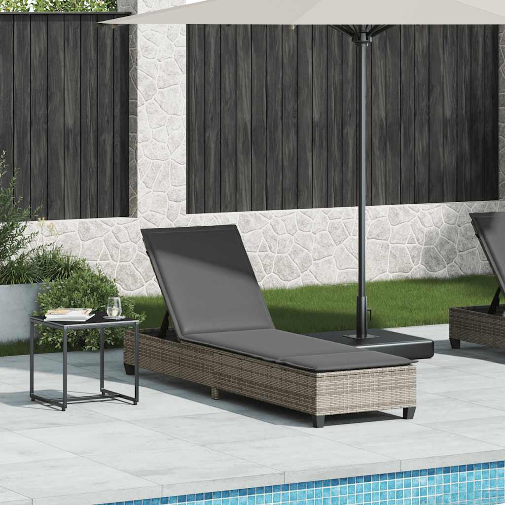 vidaXL Ligstoel met kussens zwart 55x200x25,5cm polyrotan