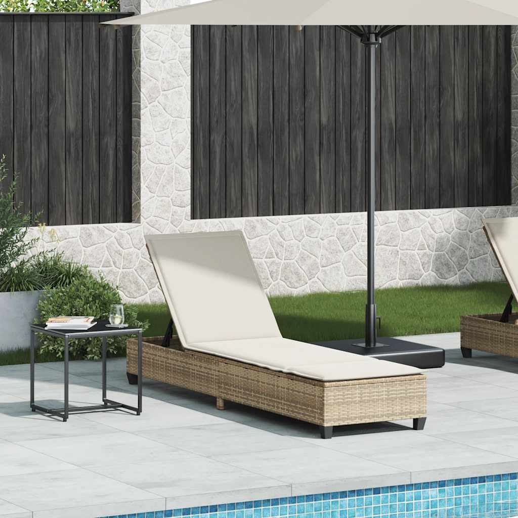 vidaXL Ligstoel met kussens zwart 55x200x25,5cm polyrotan