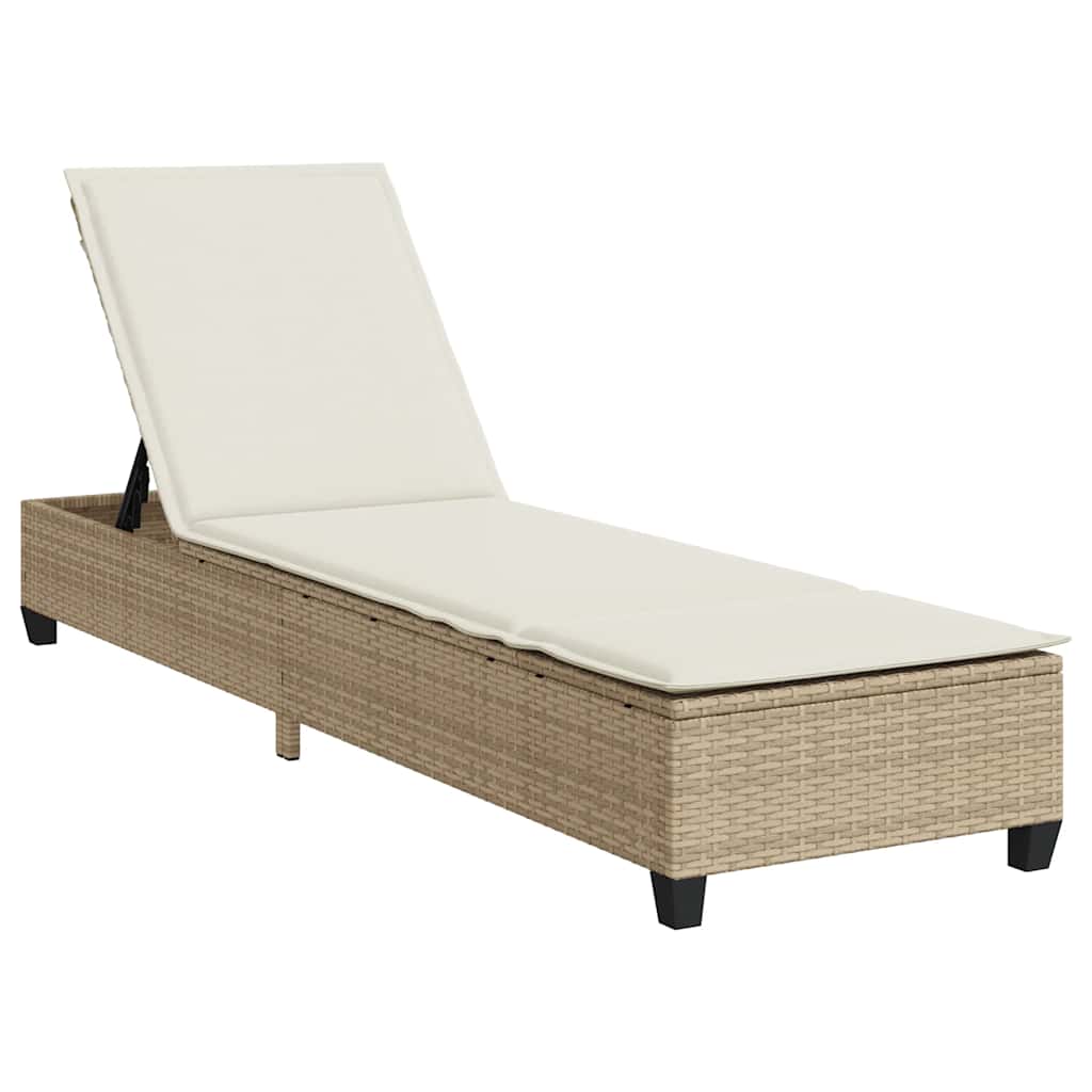 vidaXL Ligstoel met kussens zwart 55x200x25,5cm polyrotan