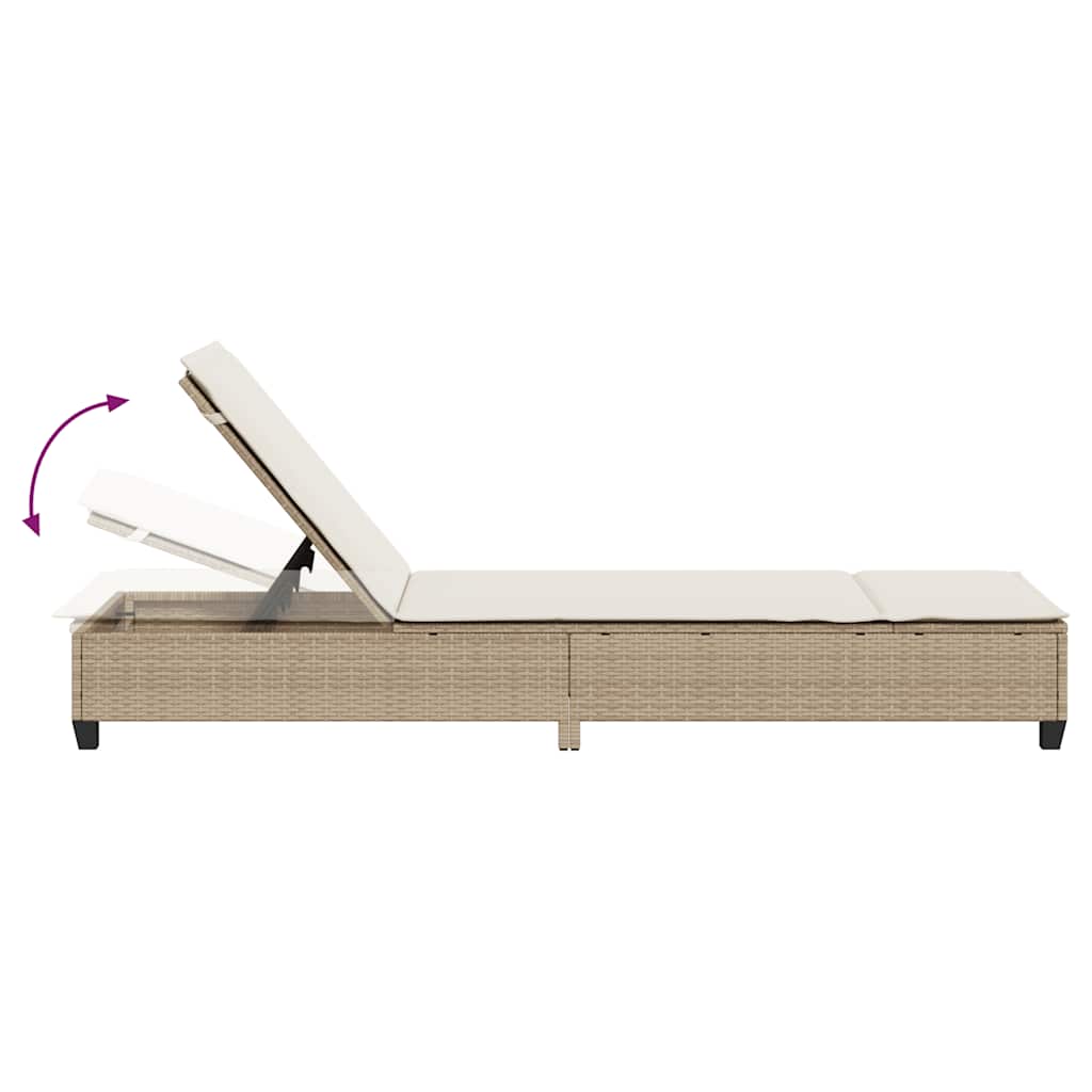 vidaXL Ligstoel met kussens zwart 55x200x25,5cm polyrotan