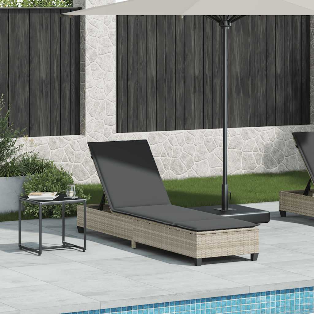 vidaXL Ligstoel met kussens zwart 55x200x25,5cm polyrotan