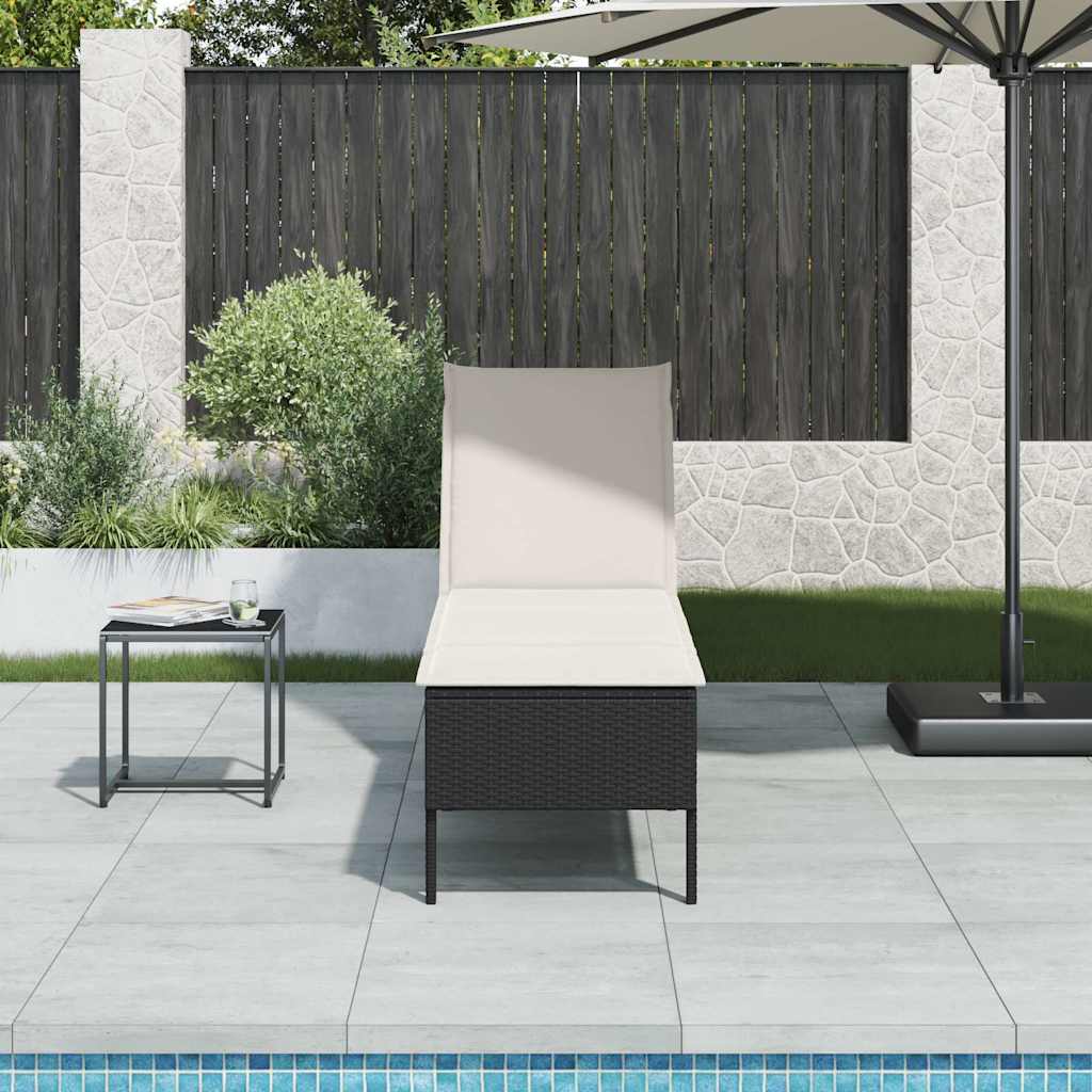 vidaXL Ligstoel met kussen zwart 55x200x44cm polyrotan
