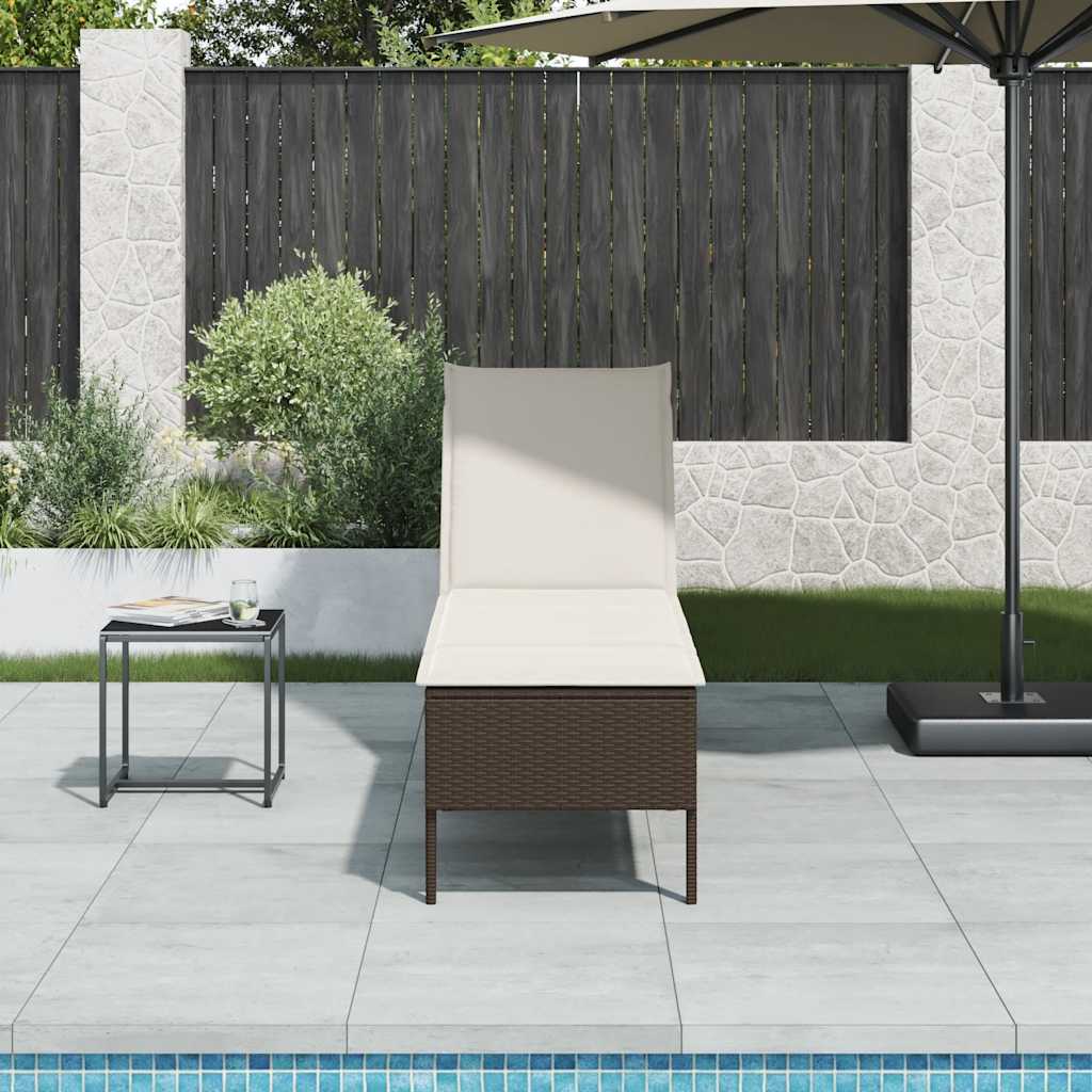 vidaXL Ligstoel met kussen zwart 55x200x44cm polyrotan