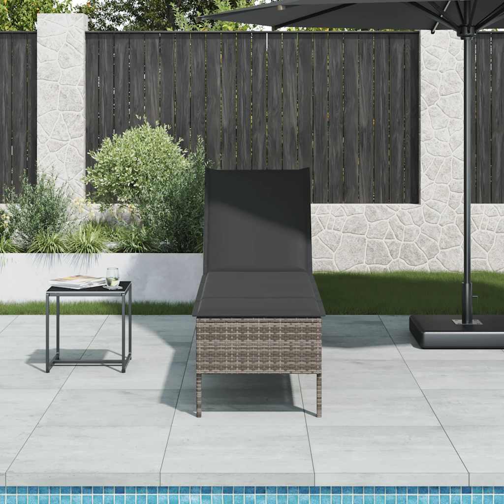 vidaXL Ligstoel met kussen zwart 55x200x44cm polyrotan