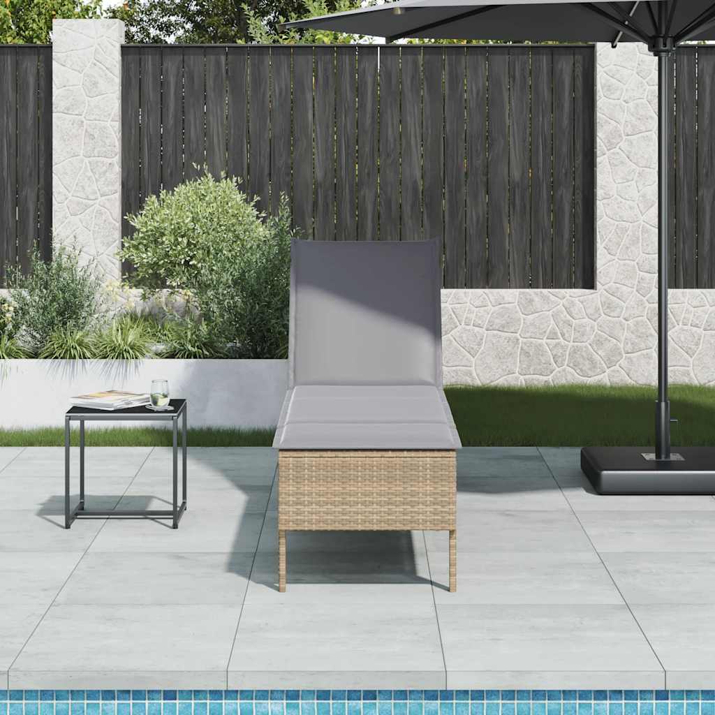 vidaXL Ligstoel met kussen zwart 55x200x44cm polyrotan