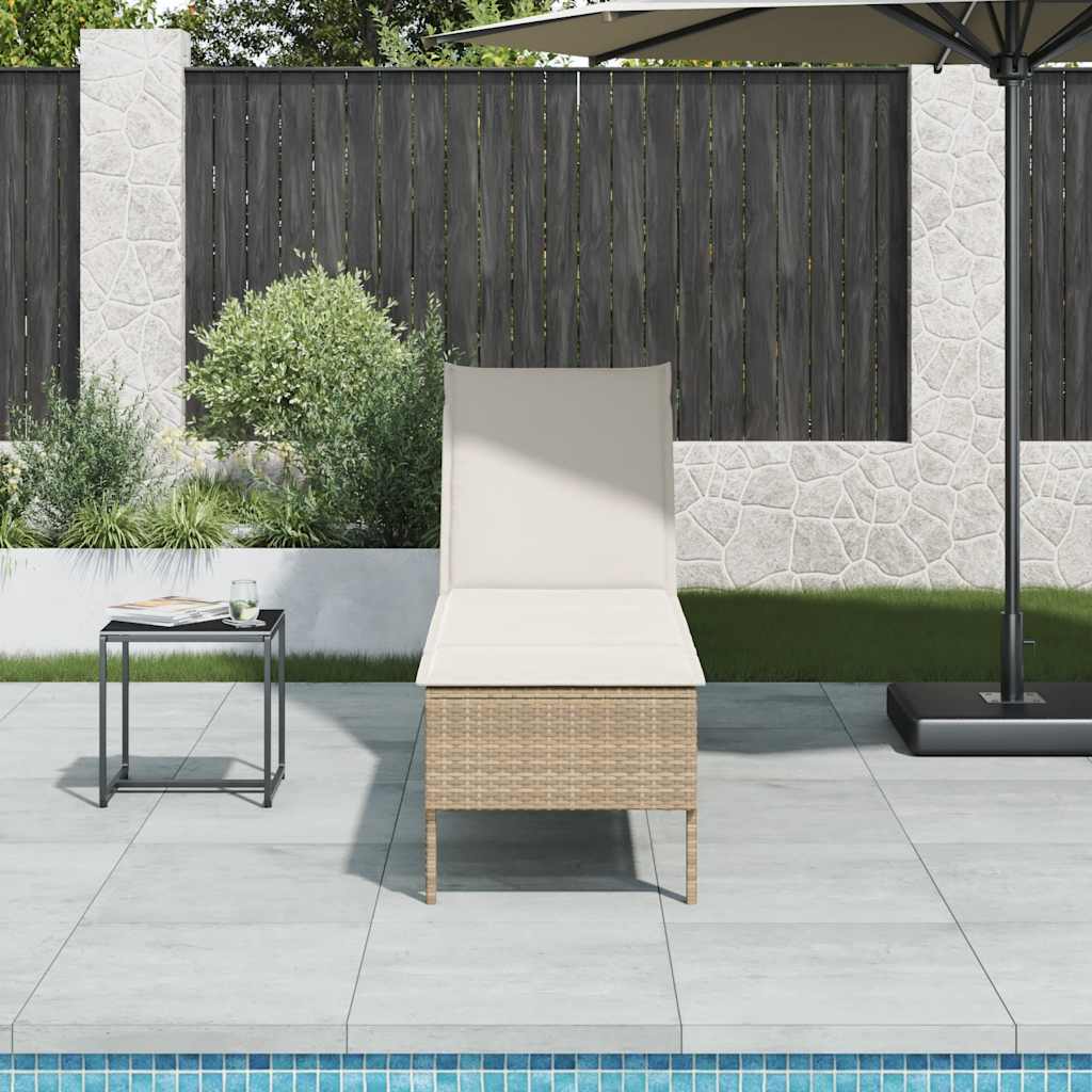 vidaXL Ligstoel met kussen zwart 55x200x44cm polyrotan