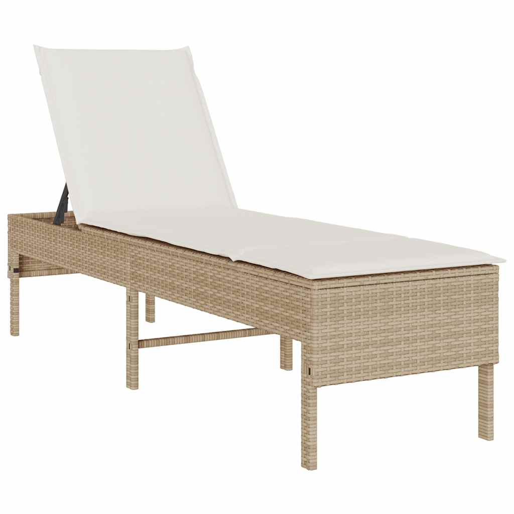 vidaXL Ligstoel met kussen zwart 55x200x44cm polyrotan