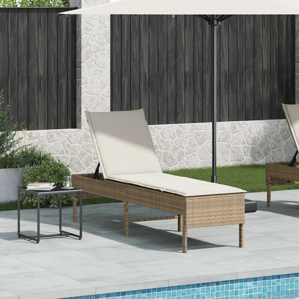 vidaXL Ligstoel met kussen zwart 55x200x44cm polyrotan