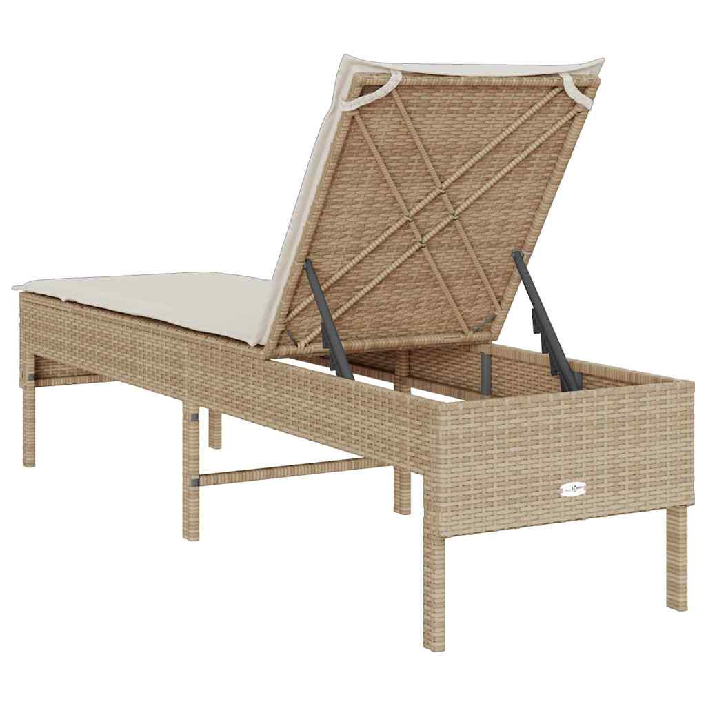 vidaXL Ligstoel met kussen zwart 55x200x44cm polyrotan