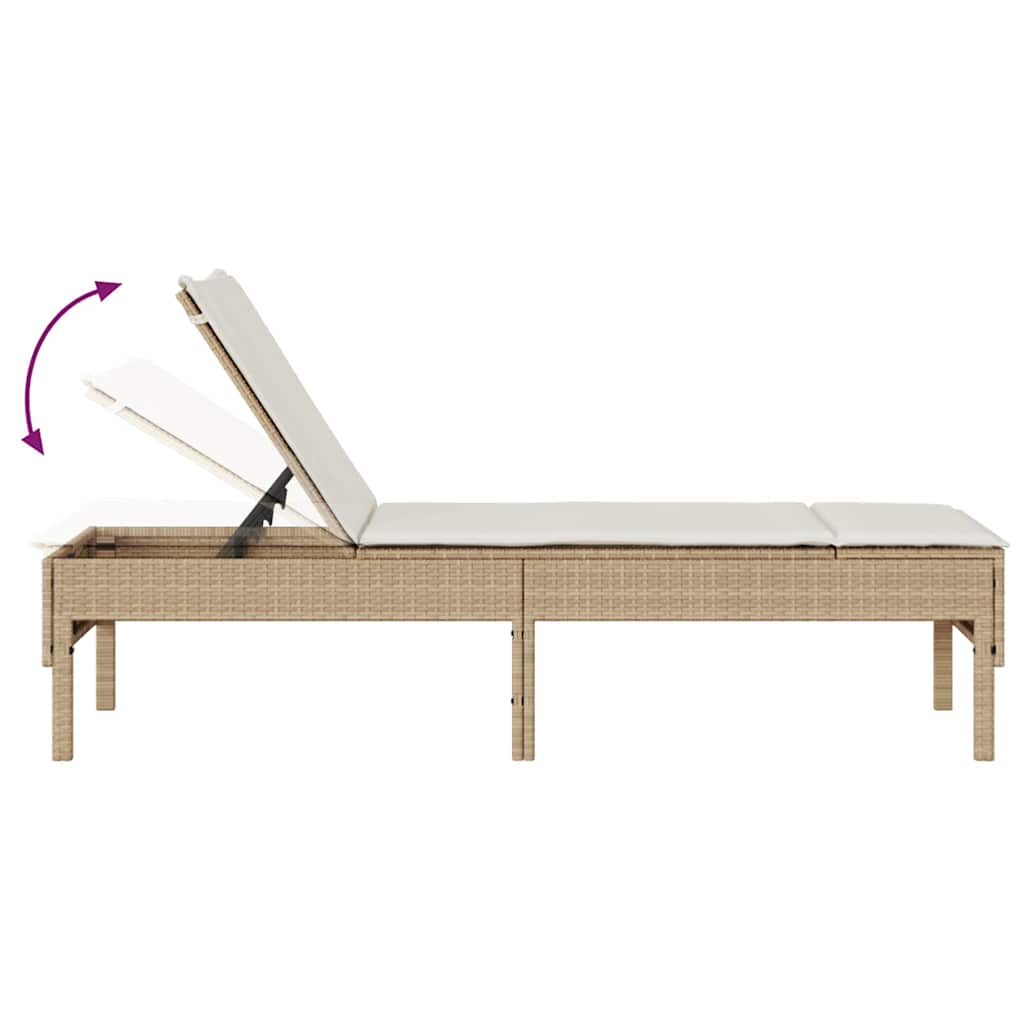 vidaXL Ligstoel met kussen zwart 55x200x44cm polyrotan