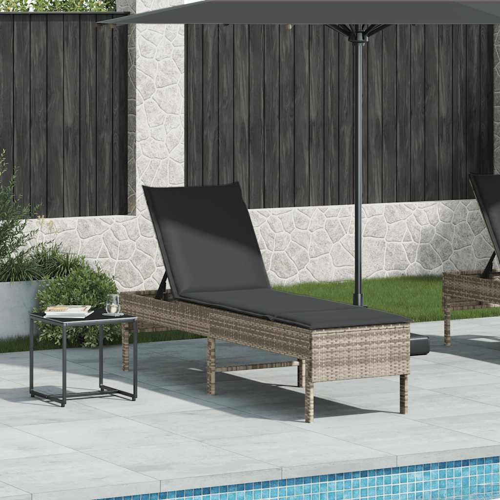 vidaXL Ligstoel met kussen zwart 55x200x44cm polyrotan