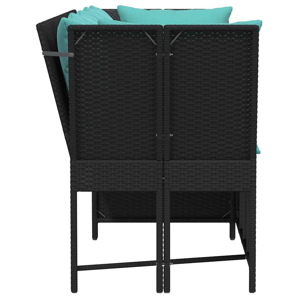 vidaXL Tuinbank met kussens poly rattan zwart