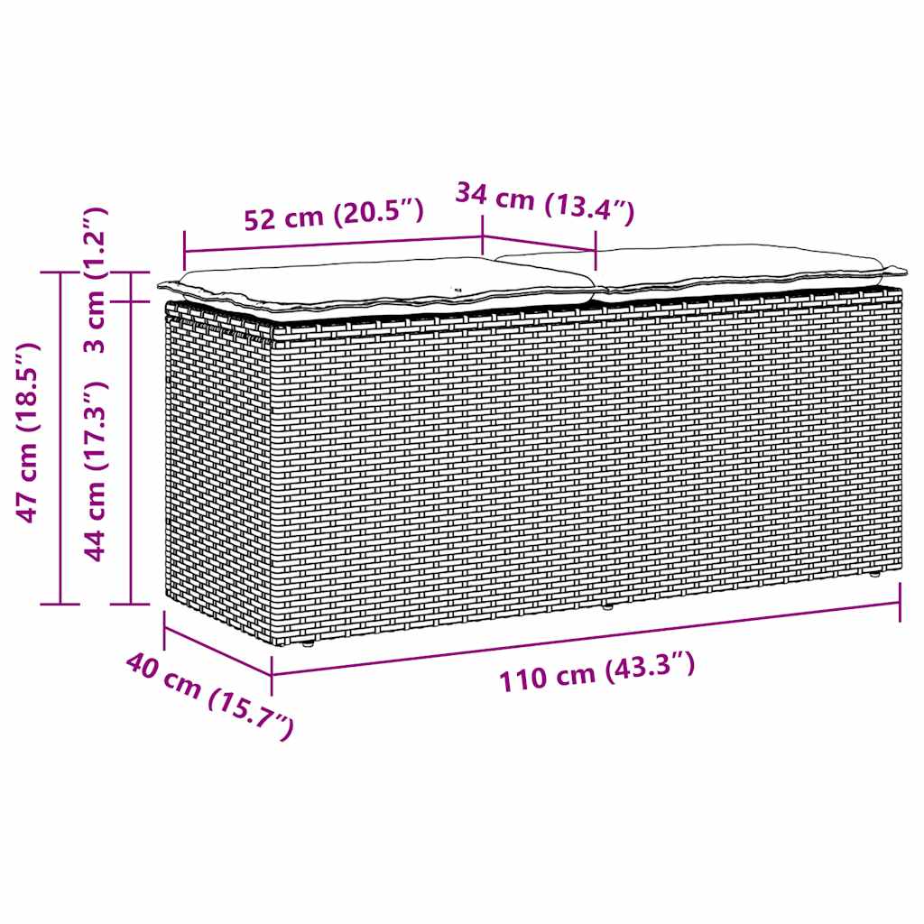 vidaXL Tuinbank met kussen 110x40x44 cm poly rattan grijs
