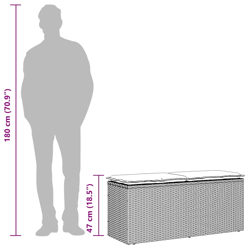 vidaXL Tuinbank met kussen 110x40x44 cm poly rattan grijs