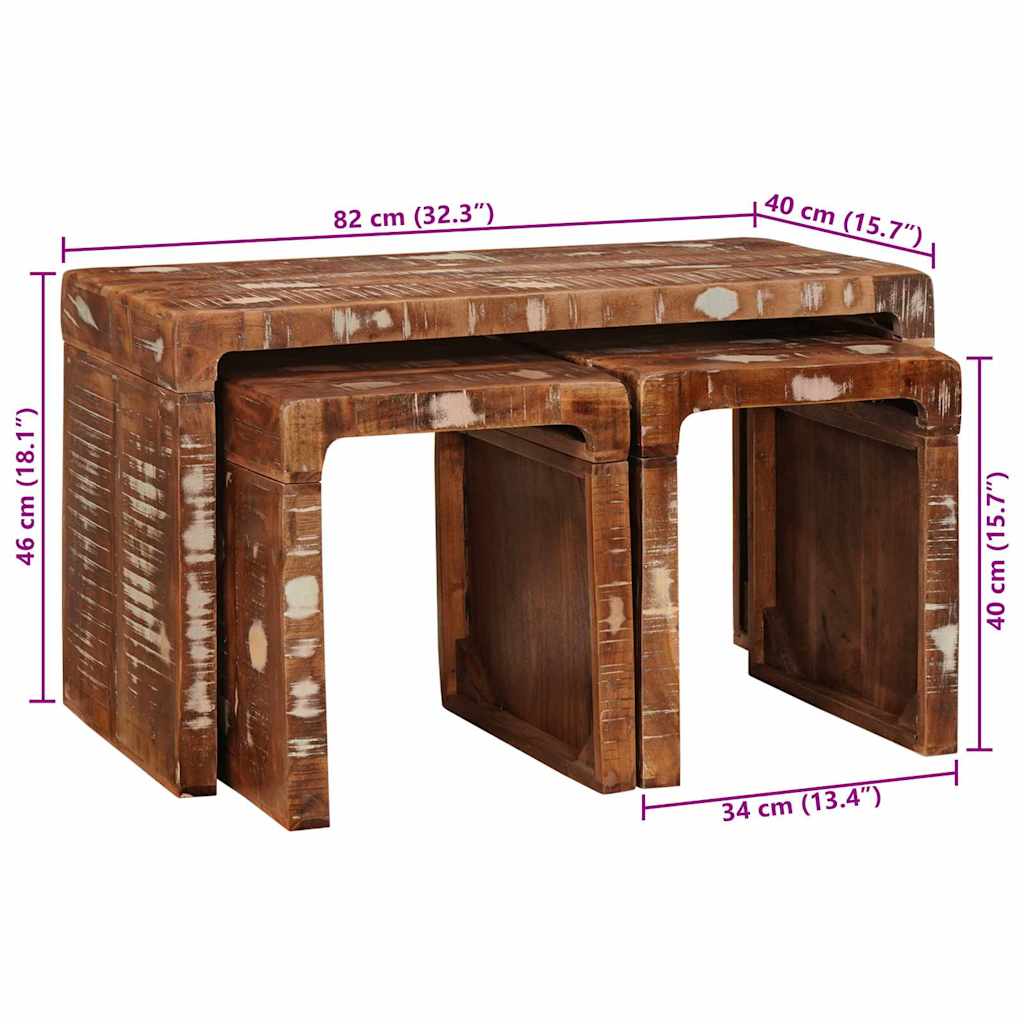 vidaXL Nesttafels 3 pcs massief mangohout