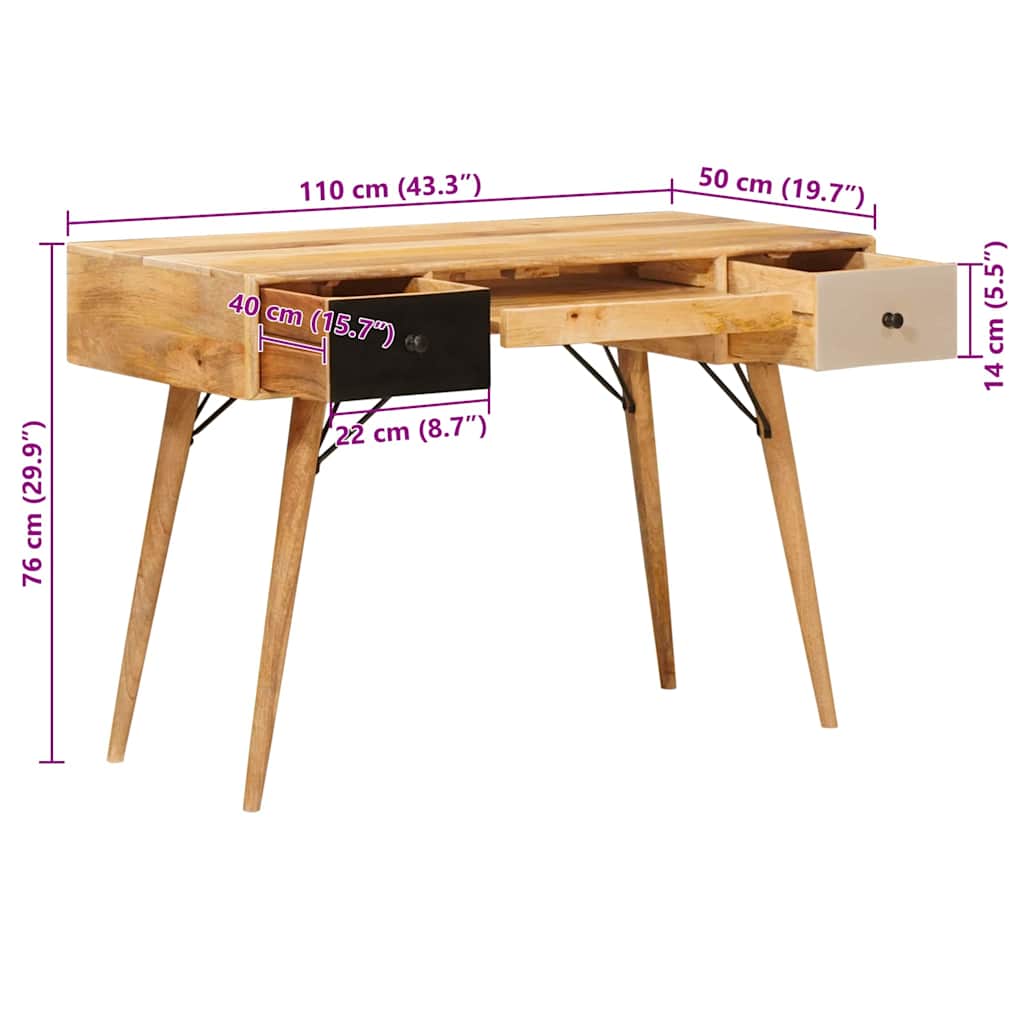 vidaXL Bureau met lades 130x50x80 cm massief mangohout