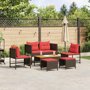 vidaXL Tuinbankenset met kussen 6 pcs Bruin en Rood poly rattan