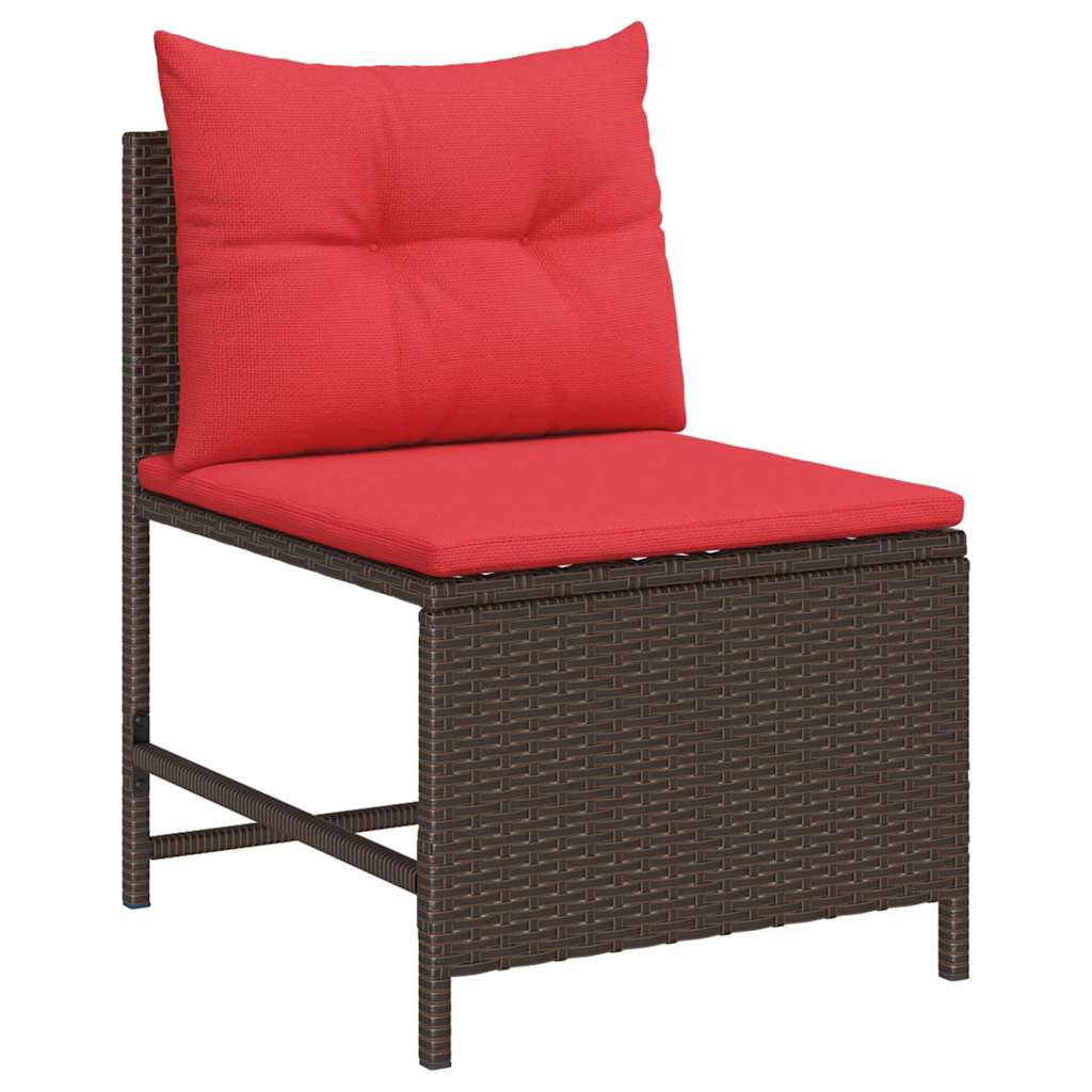 vidaXL Tuinbankenset met kussen 6 pcs Bruin en Rood poly rattan