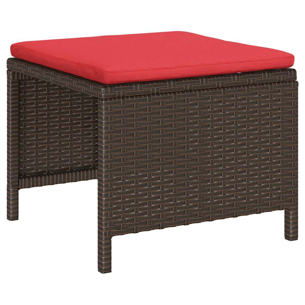 vidaXL Tuinbankenset met kussen 6 pcs Bruin en Rood poly rattan