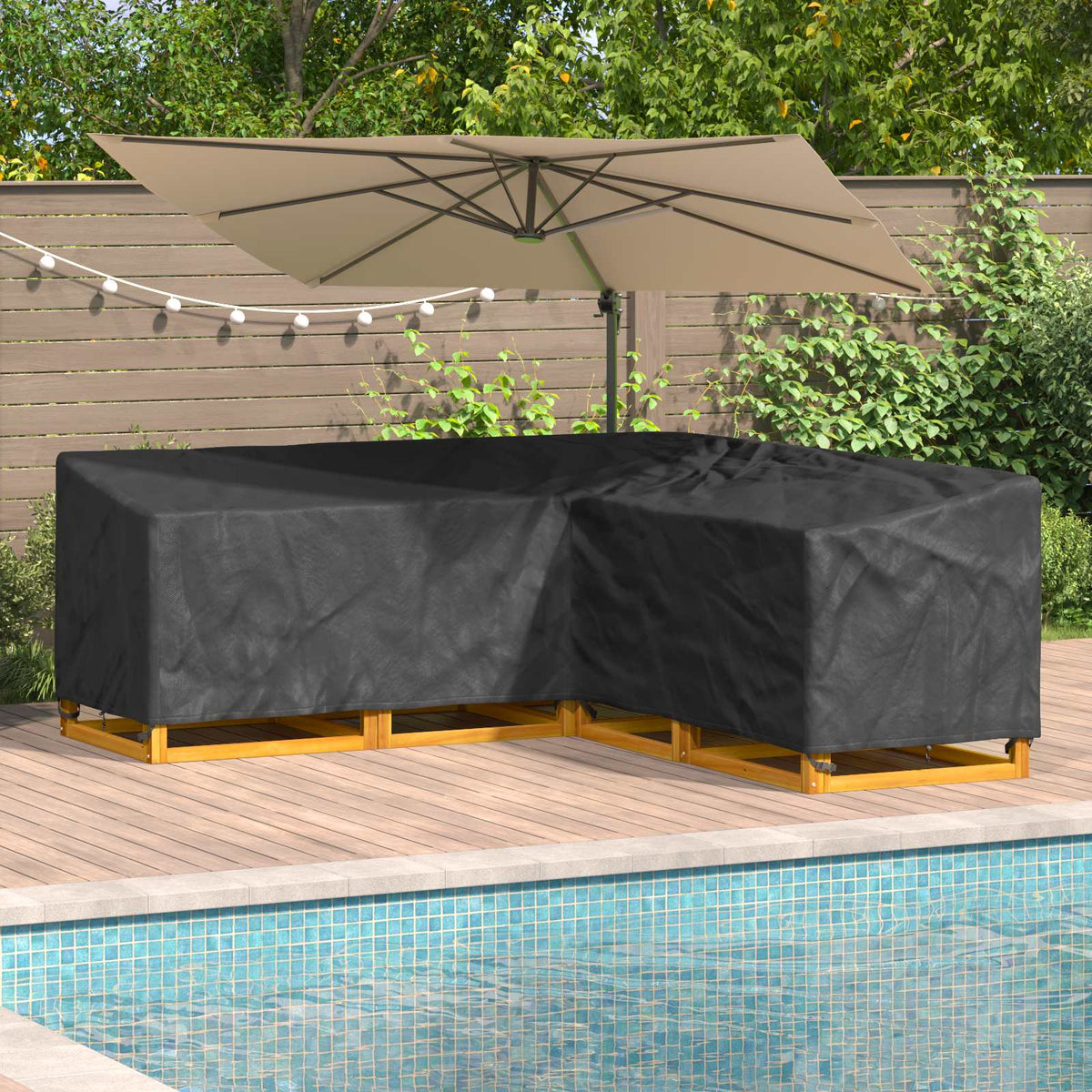 vidaXL Buitenmeubelhoes Zwart 286 x 222 x 80 cm 210D stof