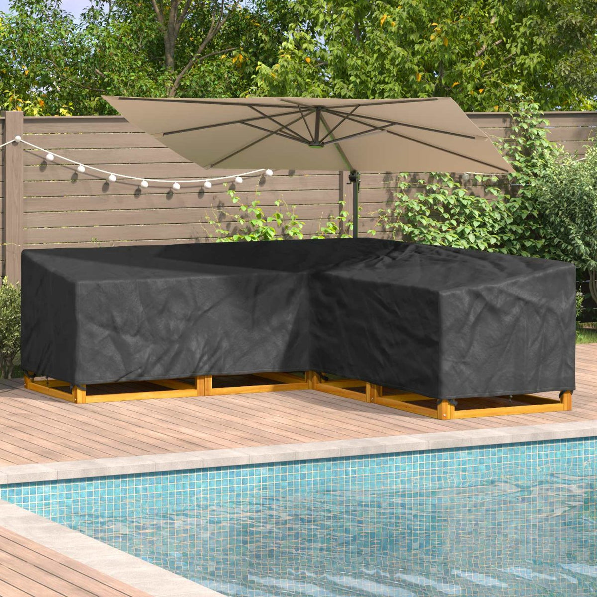 vidaXL Buitenmeubelhoes Zwart 286 x 222 x 80 cm 210D stof