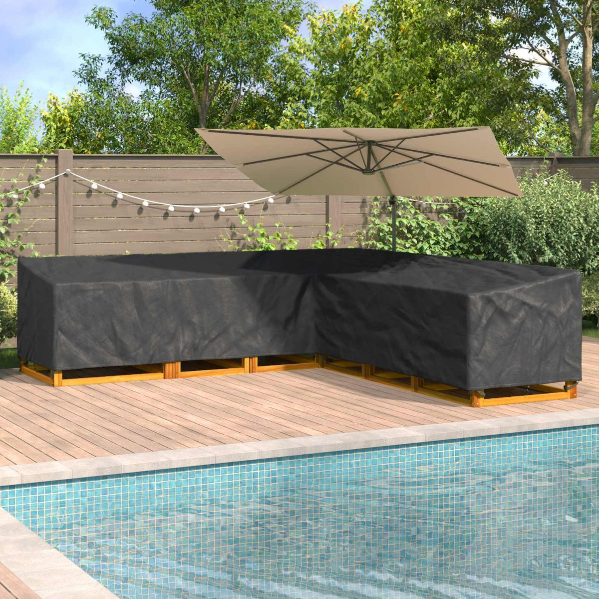 vidaXL Buitenmeubelhoes Zwart 286 x 222 x 80 cm 210D stof