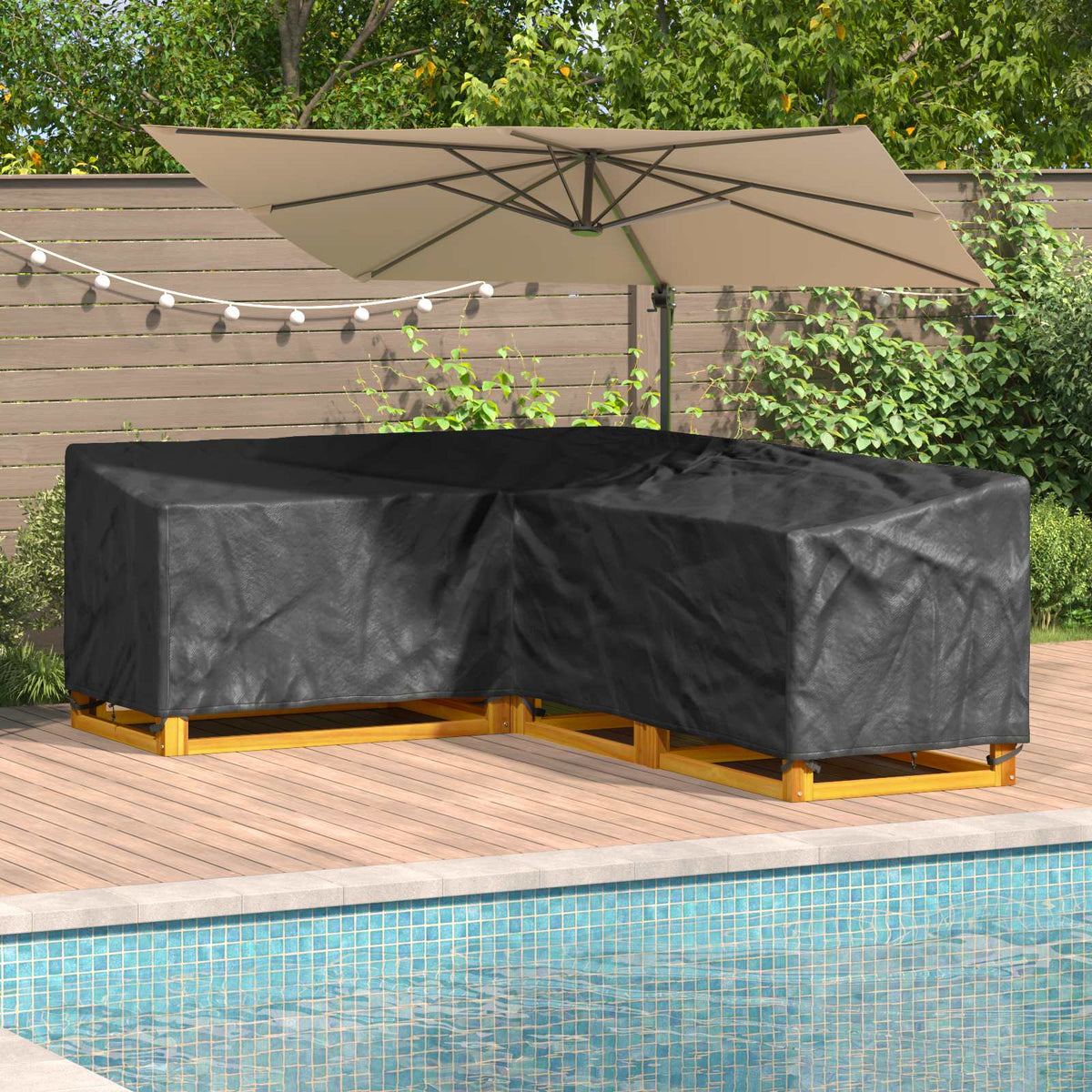 vidaXL Buitenmeubelhoes Zwart 286 x 222 x 80 cm 210D stof