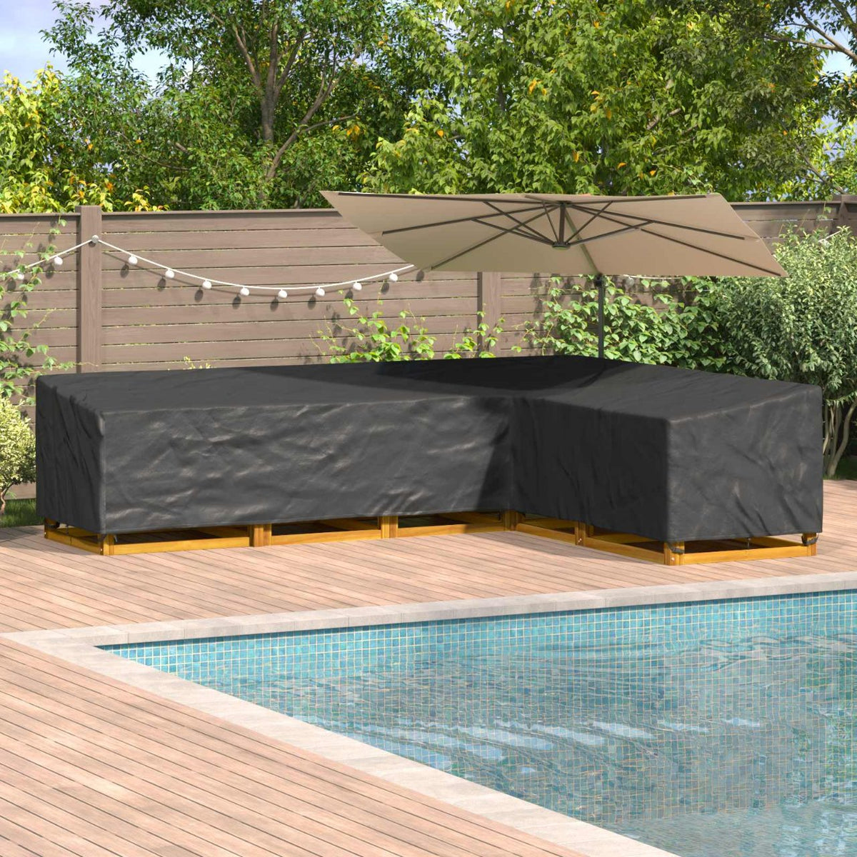 vidaXL Buitenmeubelhoes Zwart 286 x 222 x 80 cm 210D stof