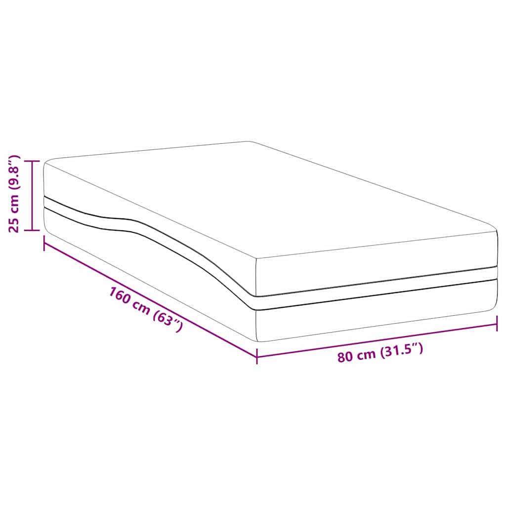 vidaXL Matras Wit, Grijs 80 x 160 cm Schuim