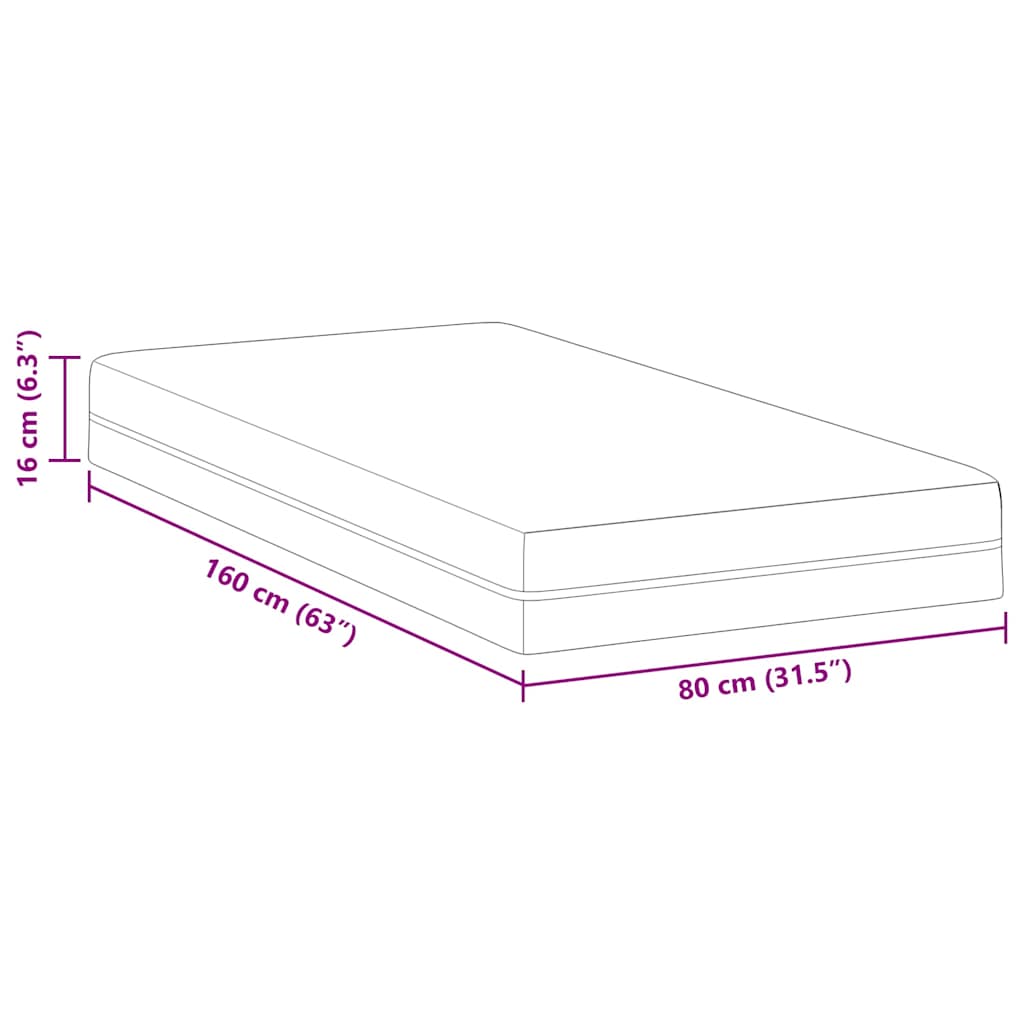 vidaXL Matras Wit, Grijs 80 x 160 cm Schuim