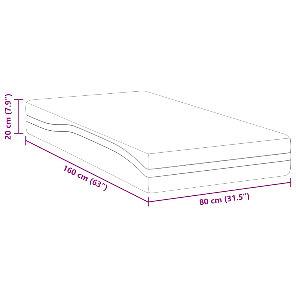 vidaXL Matras Wit, Grijs 80 x 160 cm Schuim