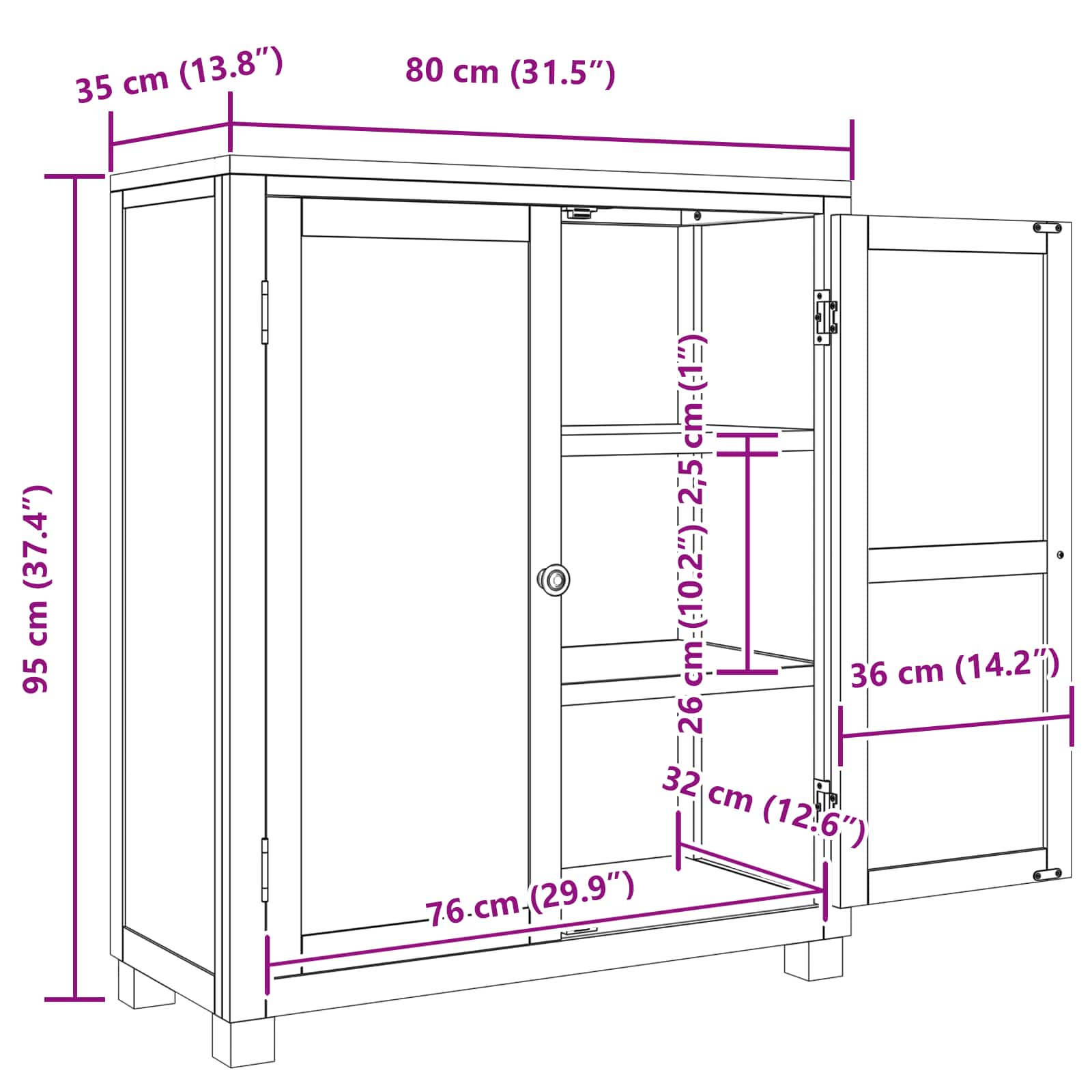 vidaXL Kast met plank met opslag Bruin 80 x 35 x 95 cm Bewerkt hout
