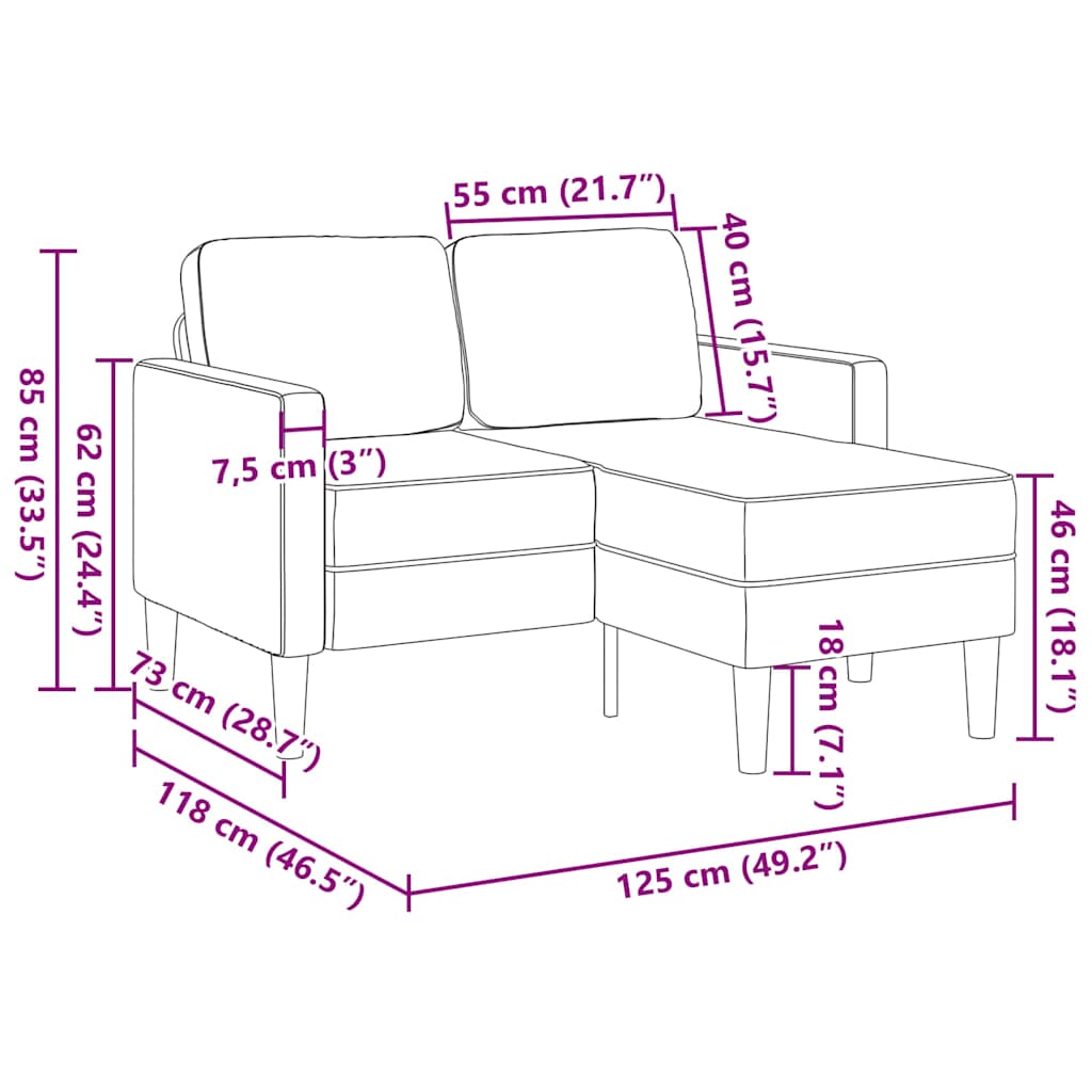 vidaXL 2-zitsbank met chaise longue L-vormig bruin 125 cm kunstleer