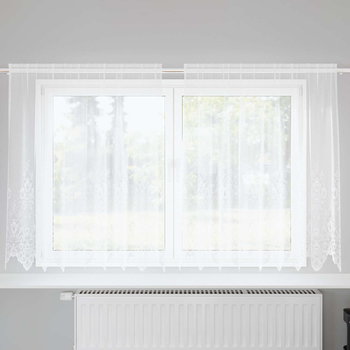 vidaXL Gordijnen met gordijnen Bloemen Wit Polyester