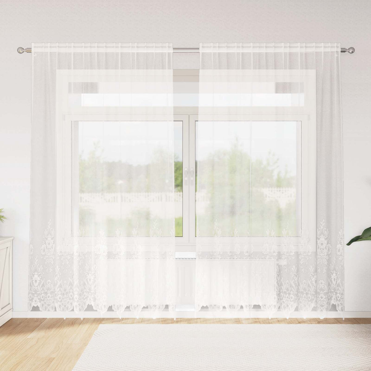 vidaXL Gordijnen met gordijnen Bloemen Wit Polyester