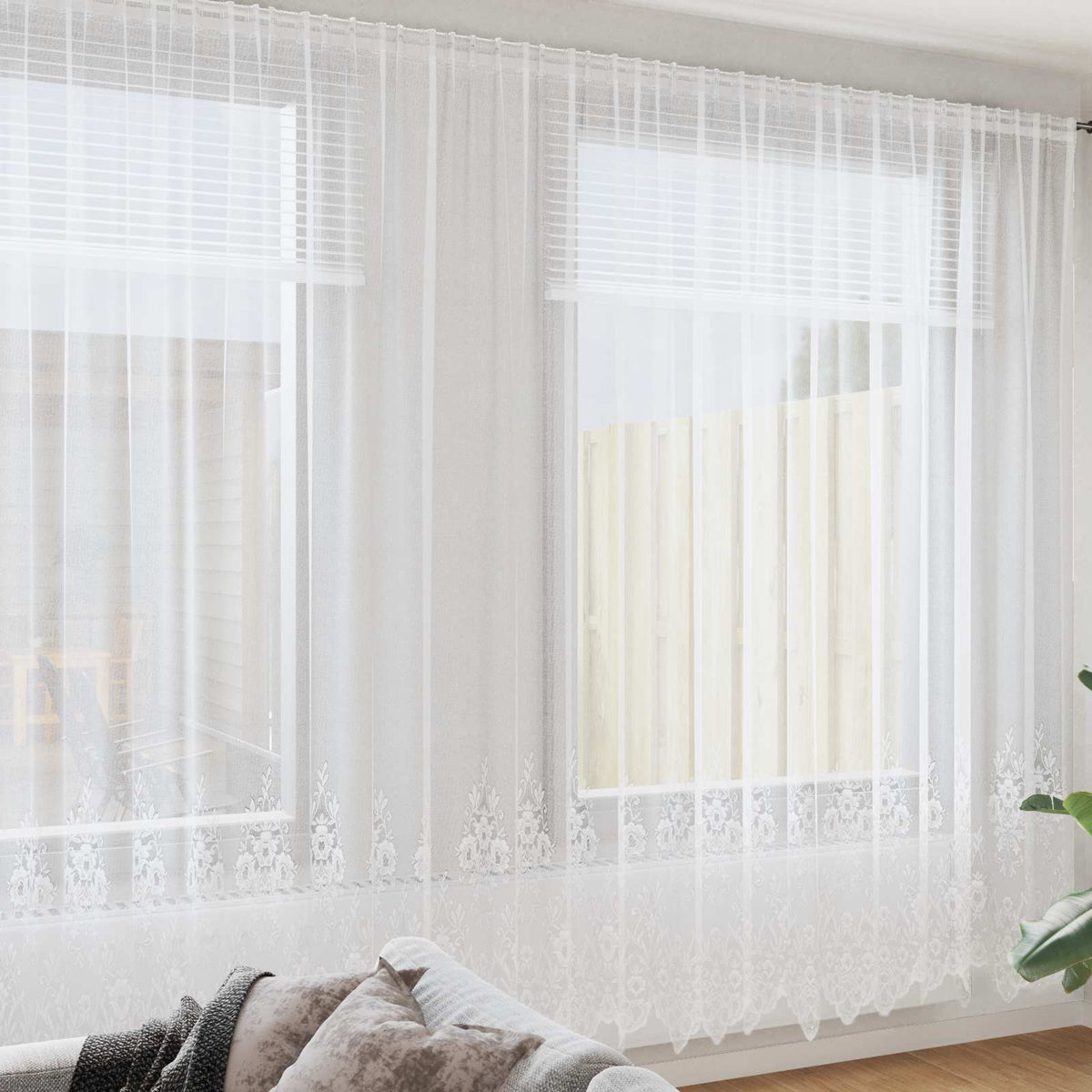 vidaXL Gordijnen met gordijnen Bloemen Wit Polyester