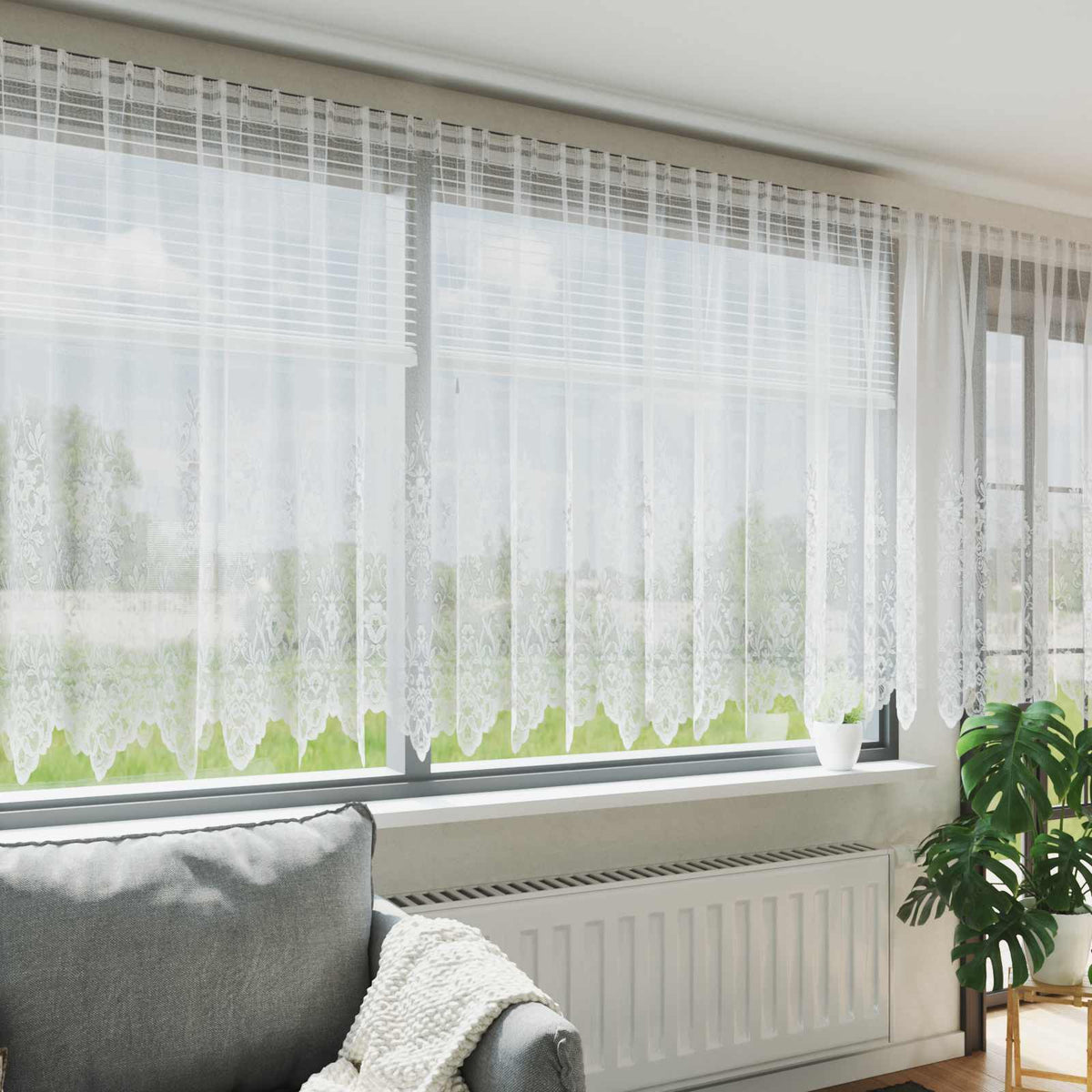 vidaXL Gordijnen met gordijnen Bloemen Wit Polyester