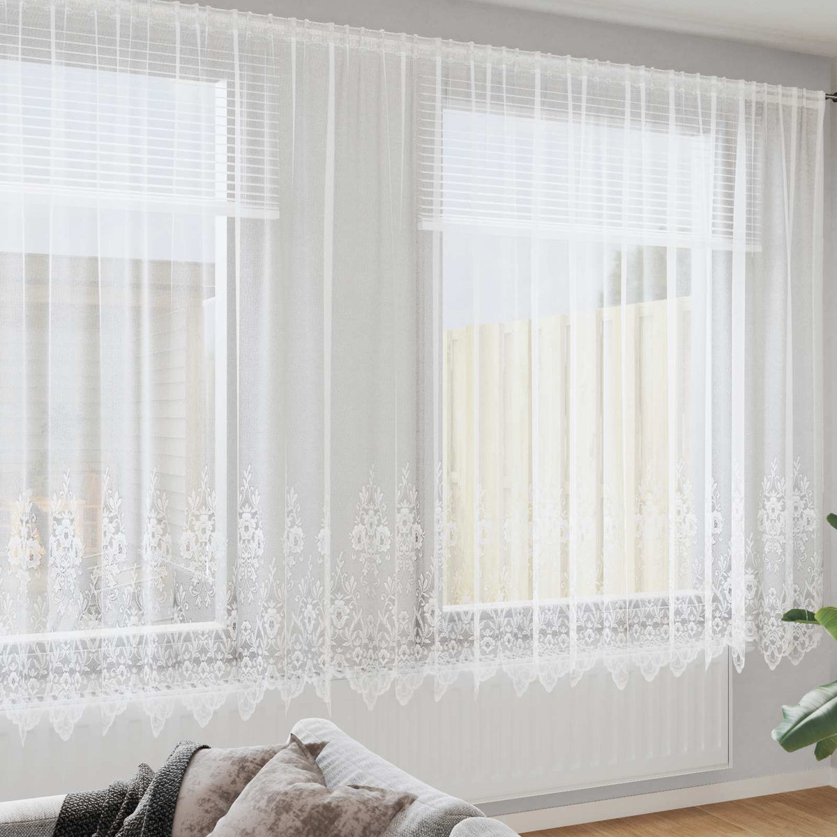 vidaXL Gordijnen met gordijnen Bloemen Wit Polyester