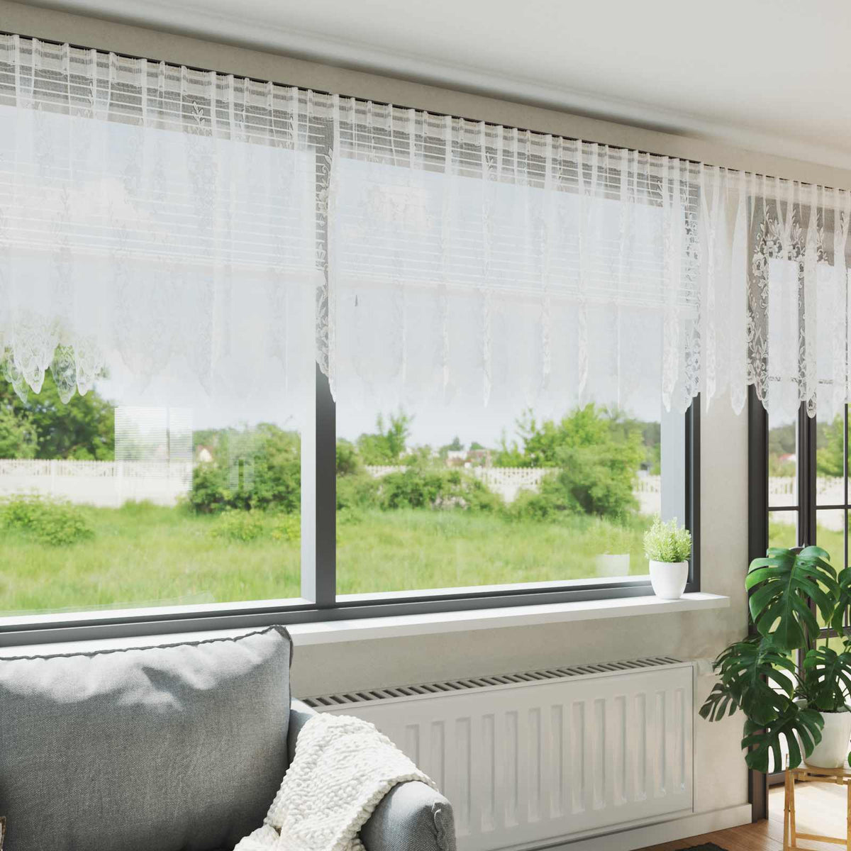 vidaXL Gordijnen met gordijnen Bloemen Wit Polyester