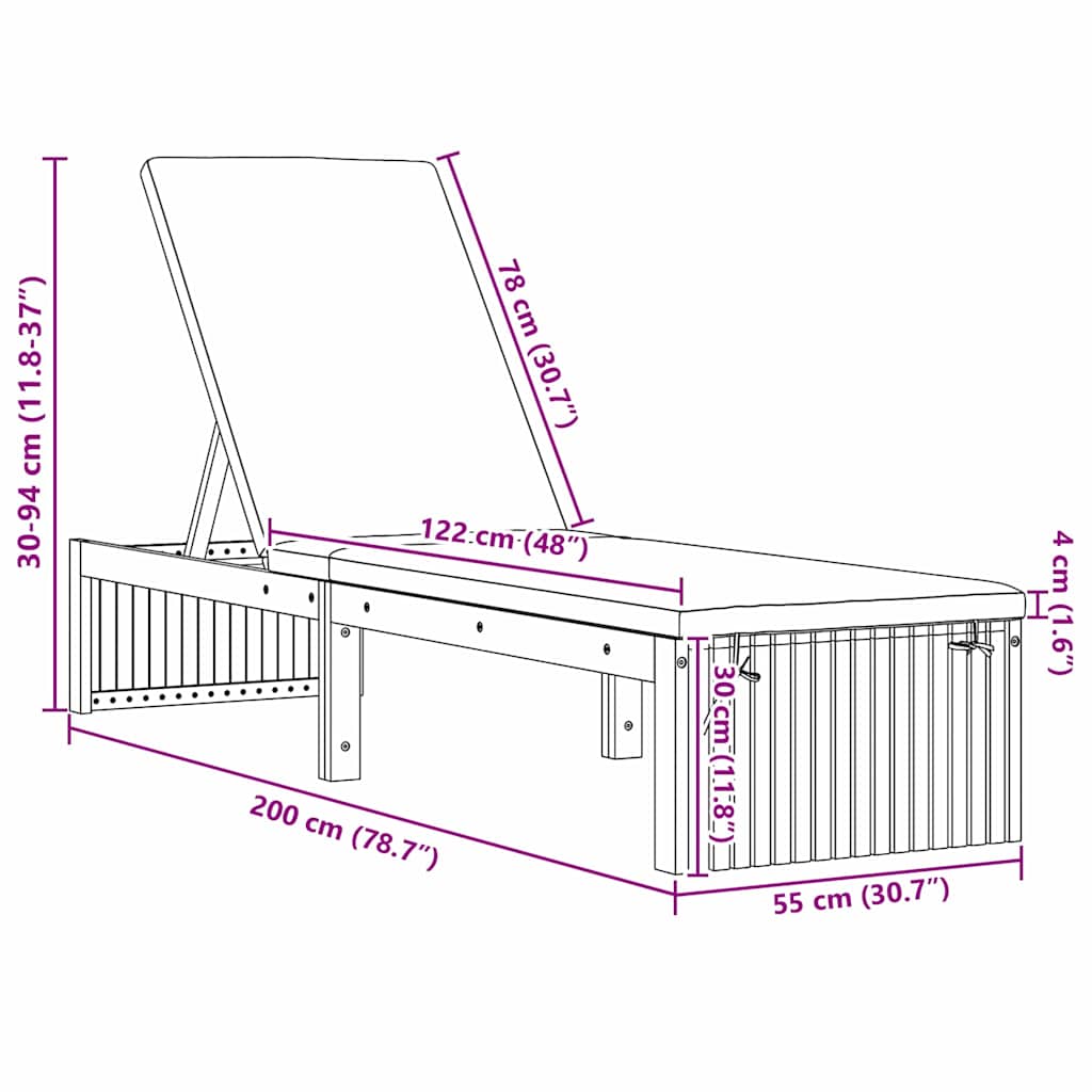 vidaXL Ligbed 200x55x30 cm van Massief Acaciahout