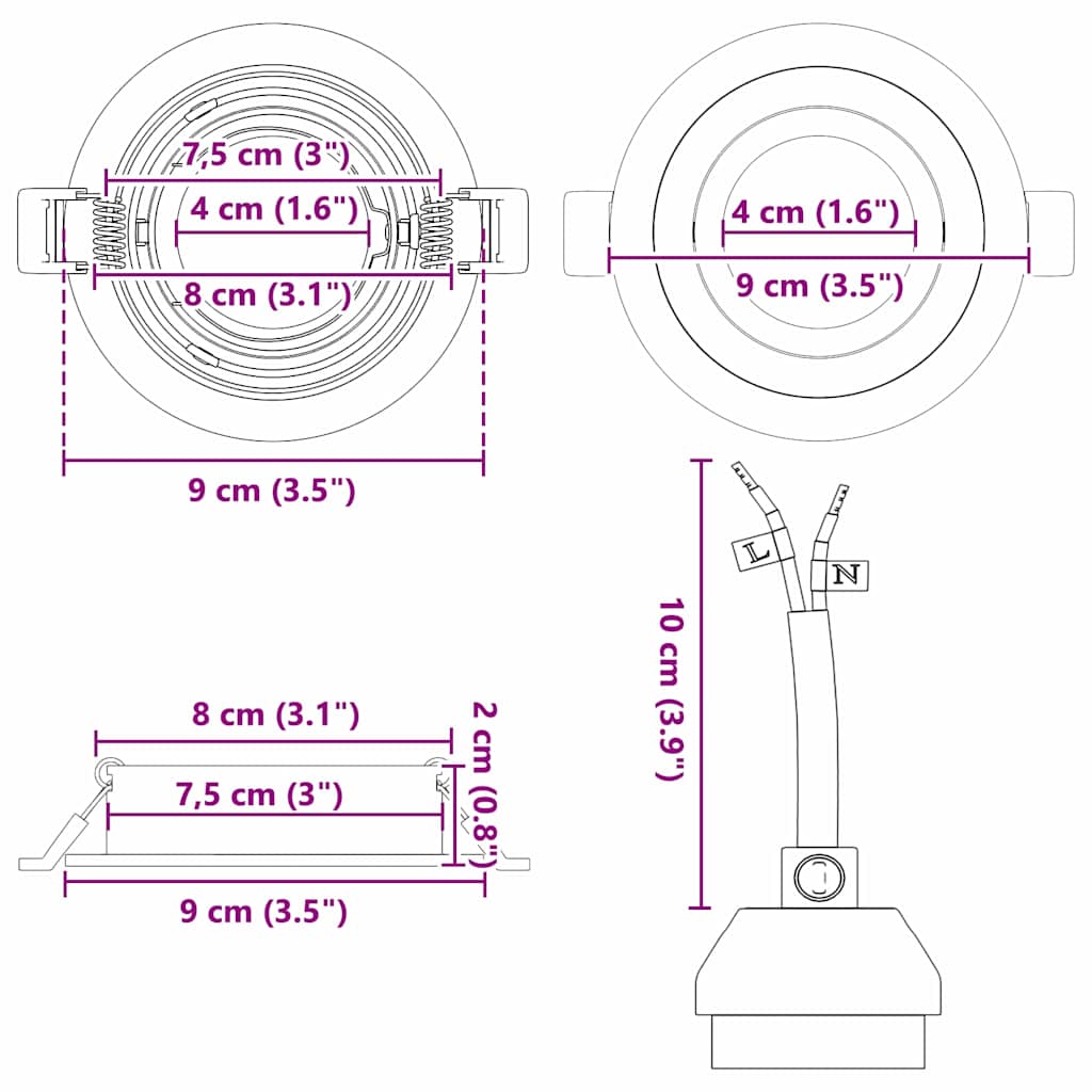 vidaXL Inbouwspots 6 stuks Rond GU10 Wit Ø91 mm